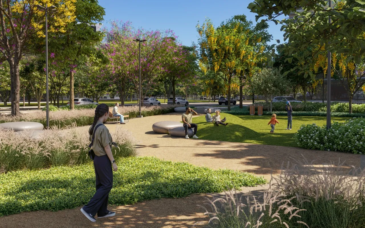 Ruas arborizadas do Parque Una com vegetação nativa