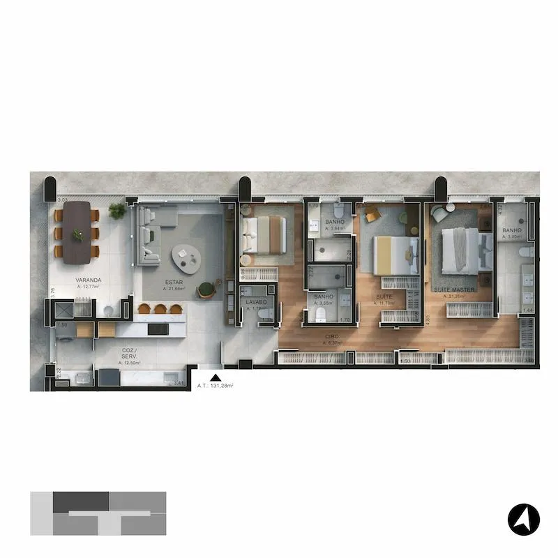 131 m² — 3 Suítes Esquina