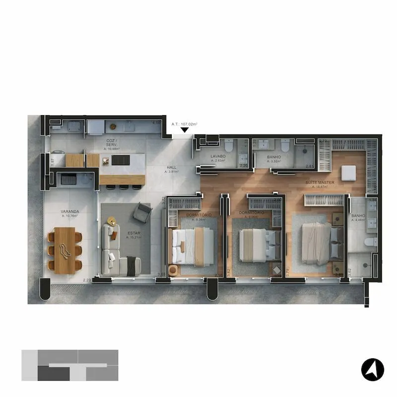 107 m² — 3 Dormitórios Esquina