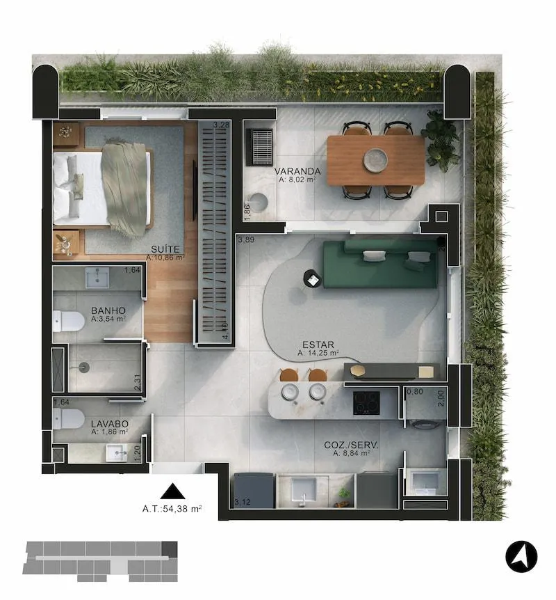 51 m² — 1 Suíte Esquina